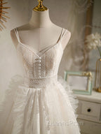 Ivory V Neck Tulle Lace Short Evening Prom Dress Lace Cocktail Dress