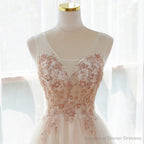 Ivory V-neckline Floor Length Tulle Prom Dress, Beaded Formal Dress Evening Dress