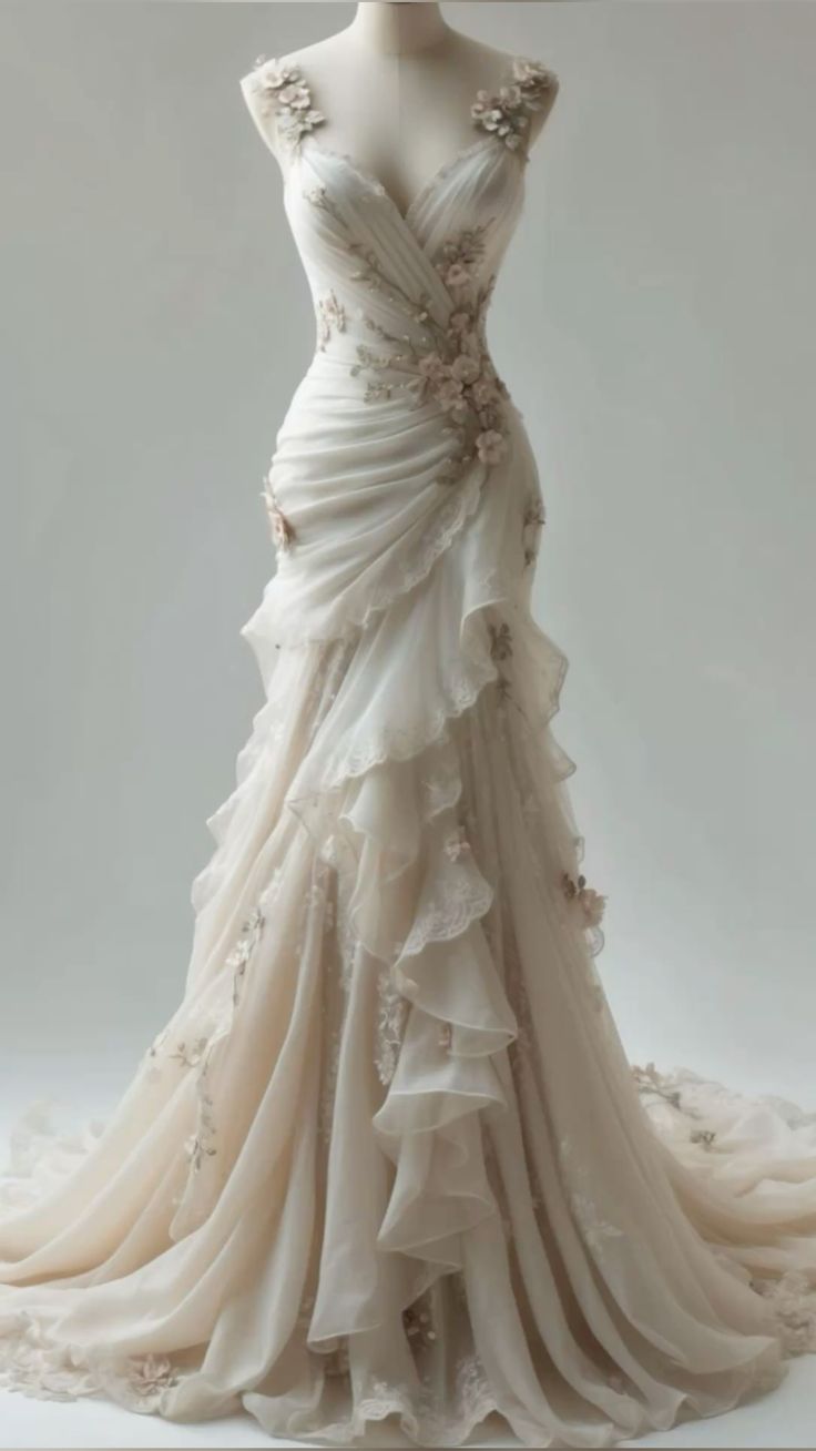 Ivory Vintage Floral Long Tulle Ball Gown Wedding Dress Main image