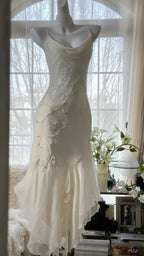 Ivory White Elegant Fashion Exquisite Floral Beading Long Chiffon Ball Gown Classy Evening Dress Party Dress