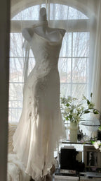 Ivory White Elegant Fashion Exquisite Floral Beading Long Chiffon Ball Gown Classy Evening Dress Party Dress