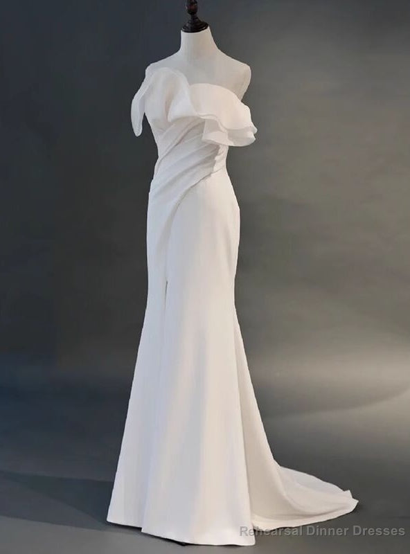 Ivory White Mermaid Off the Shoulder Pleats Wedding Dress Main image