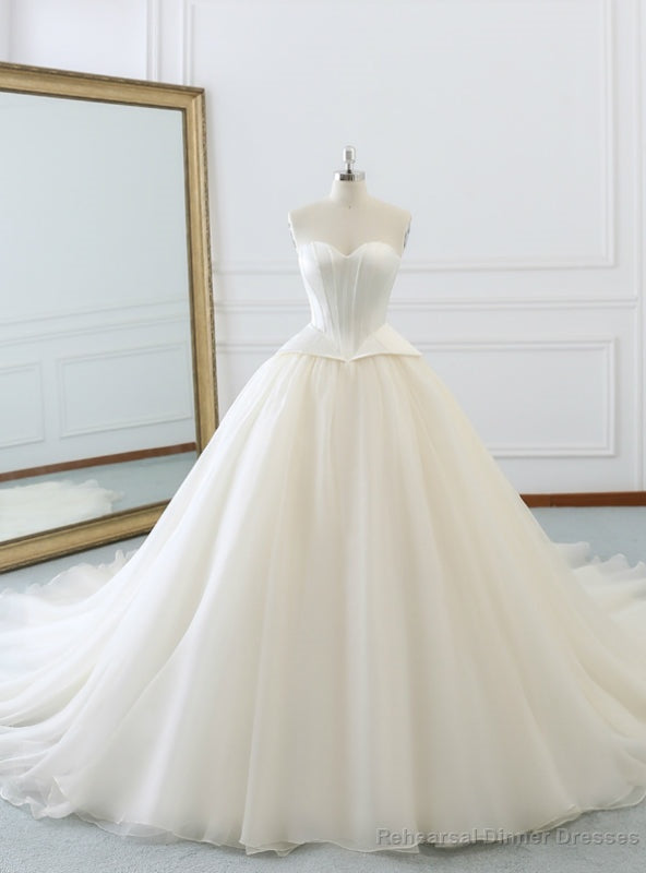 Ivory White Sweetheart Neck Corset Satin Organza Wedding Dress Main image