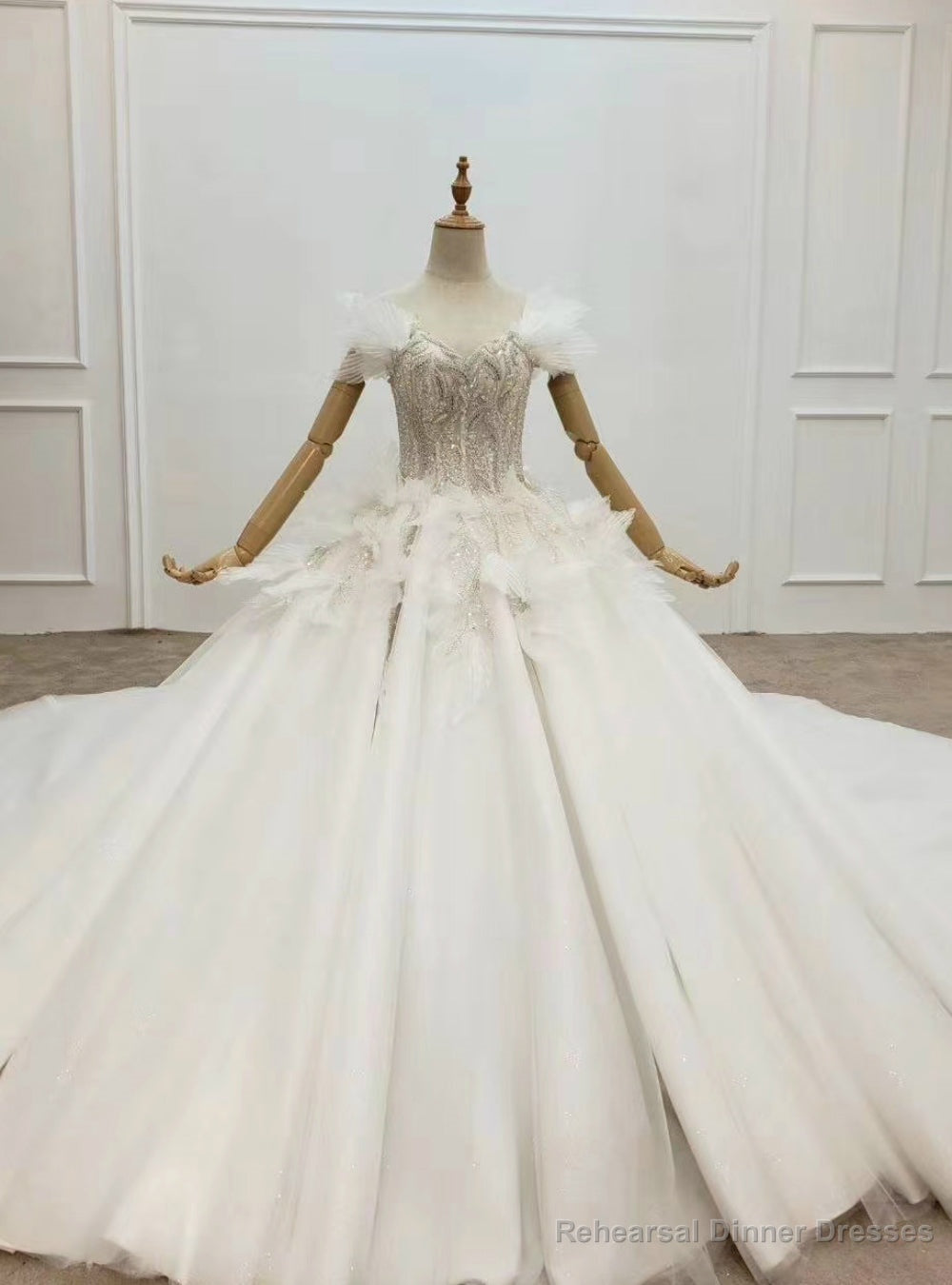 Ivory White Tulle Off the Shoulder Beading Sequins Wedding Dress Main image