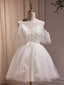 Ivory White Tulle Spaghetti Straps Pearls Homecoming Dress