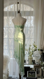 Ivory/Green Vintage Fashion One Shoulder Exquisite Beaded Long Chiffon Ball Gown Birthday Party Dress Cocktail Party Dress Classy Evening Dress Classy Prom Dress