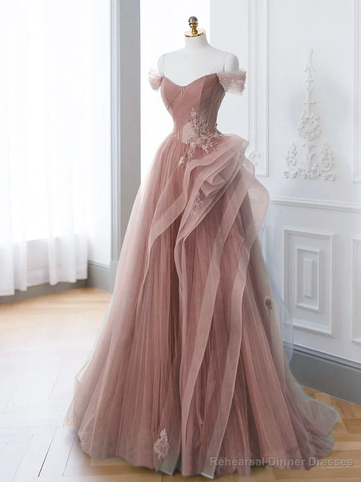 Pink A Line Off Shoulder Long Prom Dress Lace Party Dress Secondary image