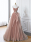 Pink A Line Off Shoulder Long Prom Dress Lace Party Dress