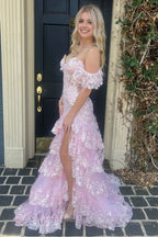 Sheath Off the Shoulder Long Lace Prom Dress (Lace-up Back)