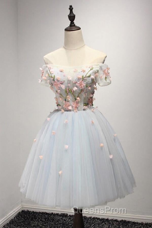 Knee-Length Light Blue Tulle Homecoming Dress With Appliques Secondary image