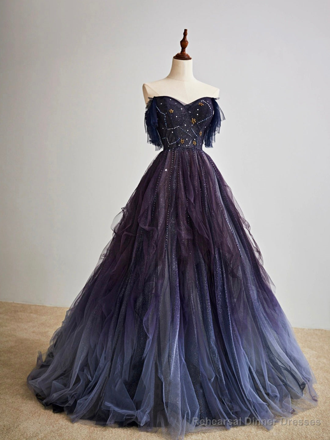 Purple Gradient Tulle Long Prom Dress, Beautiful A-Line Evening Party Dress