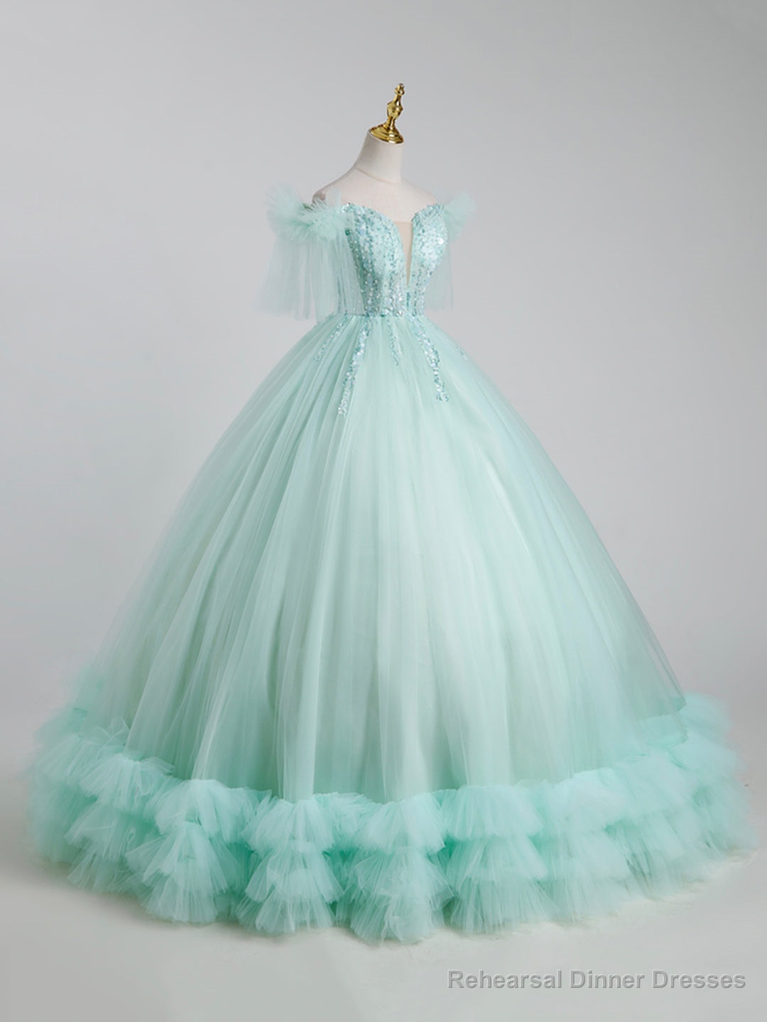 Beautiful Tulle Sequins Long Ball Gown, A-Line Tulle Sweet 16 Dress Secondary image