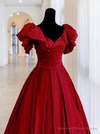 Burgundy Satin Long Prom Dress, A-Line Evening Party Dress