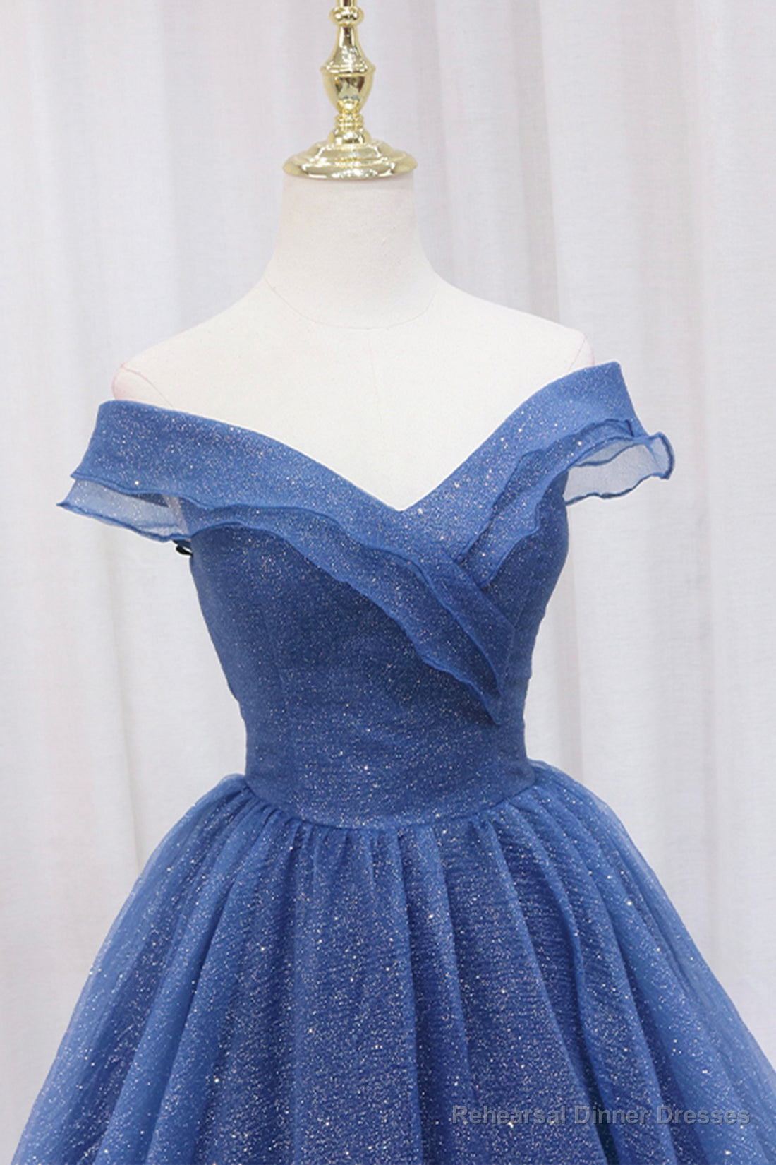 Blue Off the Shoulder Long Party Dress Evening Gown, Blue Junior Prom Dress Secondary image