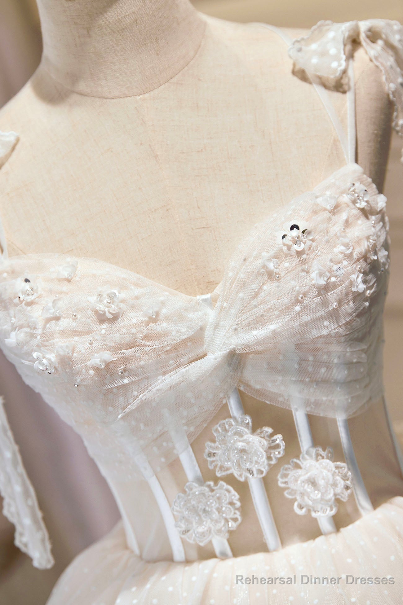 Champagne Lace Short Party Dress, A-Line Spaghetti Strap Evening Dress Secondary image