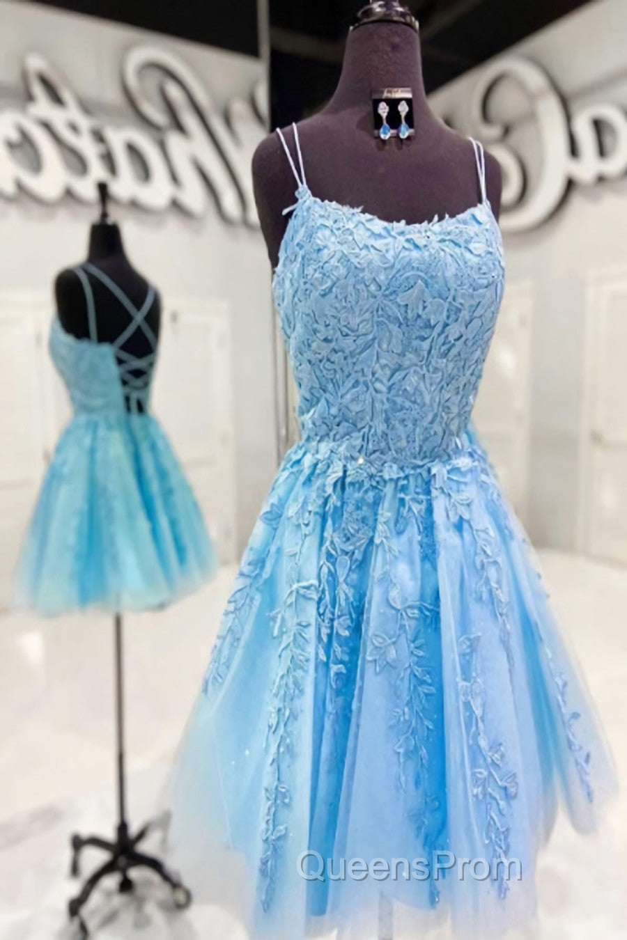 Lace Applique A-line Homecoming Dress Short Evening Prom Dress,Semi Formal Dress Secondary image