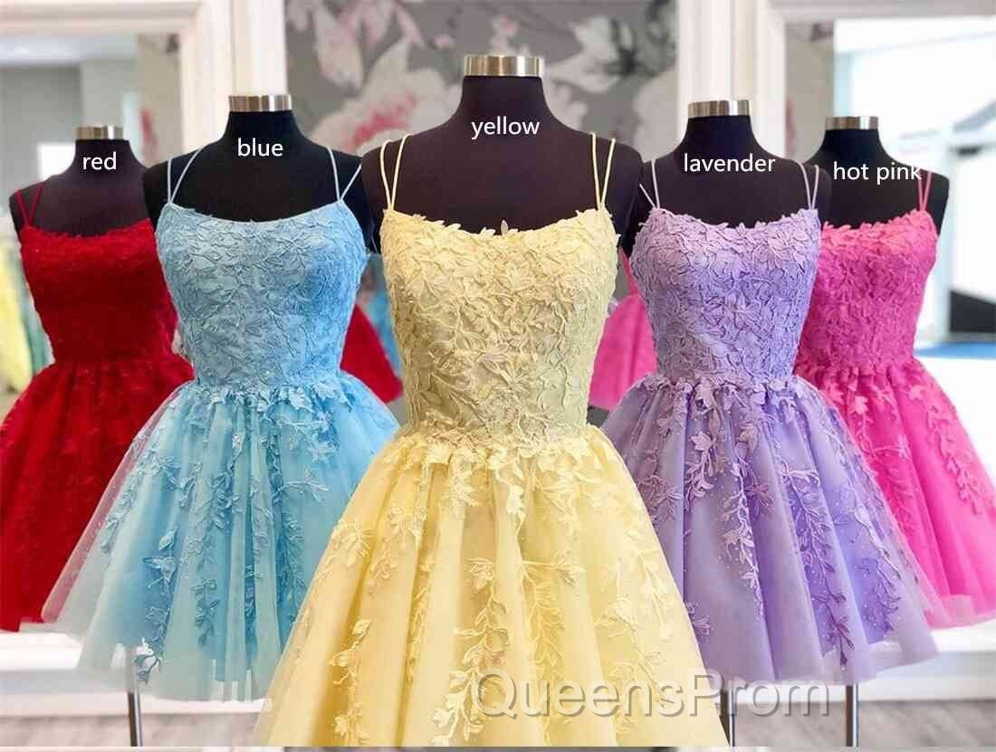 Lace Applique A-line Homecoming Dress Short Evening Prom Dress,Semi Formal Dress