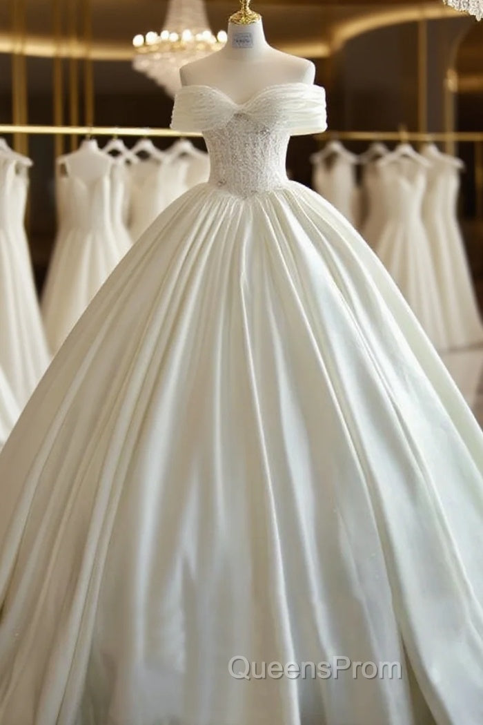 Lace Applique Satin Wedding Dress Evening Prom Dress Illusion Bride Custom Main image