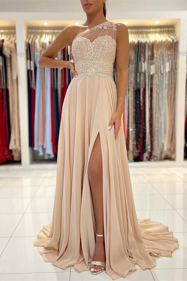Lace Appliques Sleeveless One-Shoulder Prom Dress Secondary image