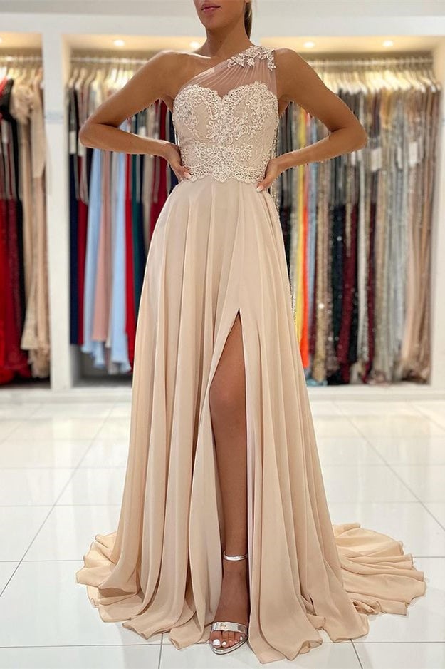 Lace Appliques Sleeveless One-Shoulder Prom Dress Main image