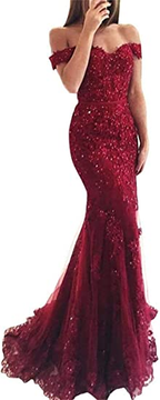 Lace Beaded Tulle Maxi Classy Evening Dress Off The Shoulder Mermaid Classy Party Dress