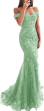 Lace Beaded Tulle Maxi Classy Evening Dress Off The Shoulder Mermaid Classy Party Dress