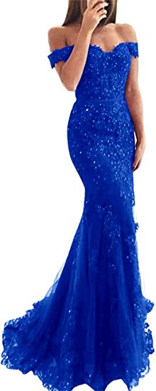 Lace Beaded Tulle Maxi Classy Evening Dress Off The Shoulder Mermaid Classy Party Dress