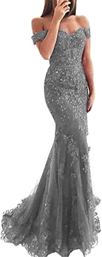 Lace Beaded Tulle Maxi Classy Evening Dress Off The Shoulder Mermaid Classy Party Dress