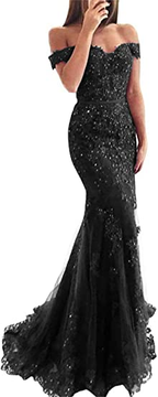 Lace Beaded Tulle Maxi Classy Evening Dress Off The Shoulder Mermaid Classy Party Dress