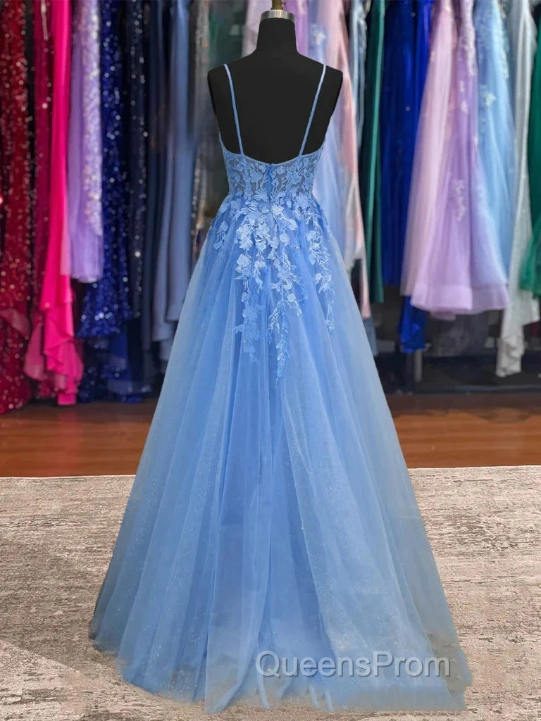 Lace Blue Evening Prom Dress V Neck Long Formal Dress Open Back Secondary image