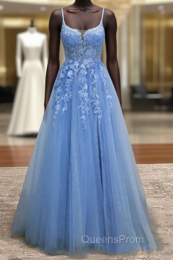 Lace Blue Evening Prom Dress V Neck Long Formal Dress Open Back Main image