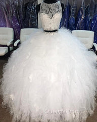 Lace Crop Top Organza Ruffle Ball Gowns Quinceanera Dress Two Piece