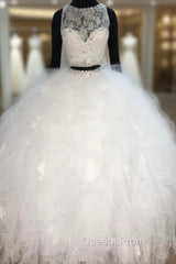 Lace Crop Top Organza Ruffle Ball Gowns Quinceanera Dress Two Piece