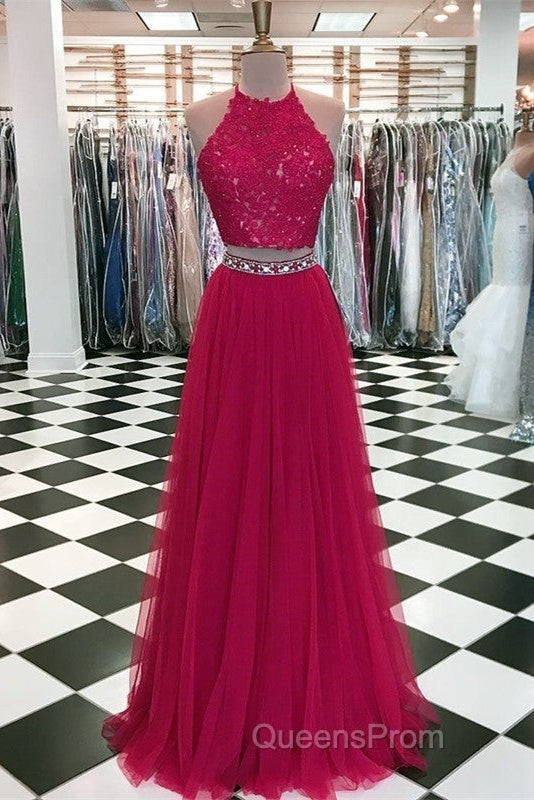 Lace Crop Top Tulle Evening Prom Dress Two Piece Evening Gowns Beaded Sashes Secondary image
