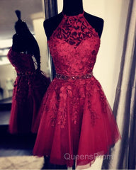 Lace Embroidery Halter Tulle Homecoming Dress Cross Back