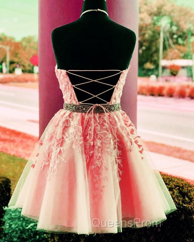 Lace Embroidery Halter Tulle Homecoming Dress Cross Back