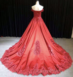 Lace Embroidery Satin Sweep Train Wedding Dress Ball Gowns