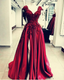 Lace Flowers Beaded Cap Sleeves V-Neck Classy Prom Dress Split Classy Evening Gowns