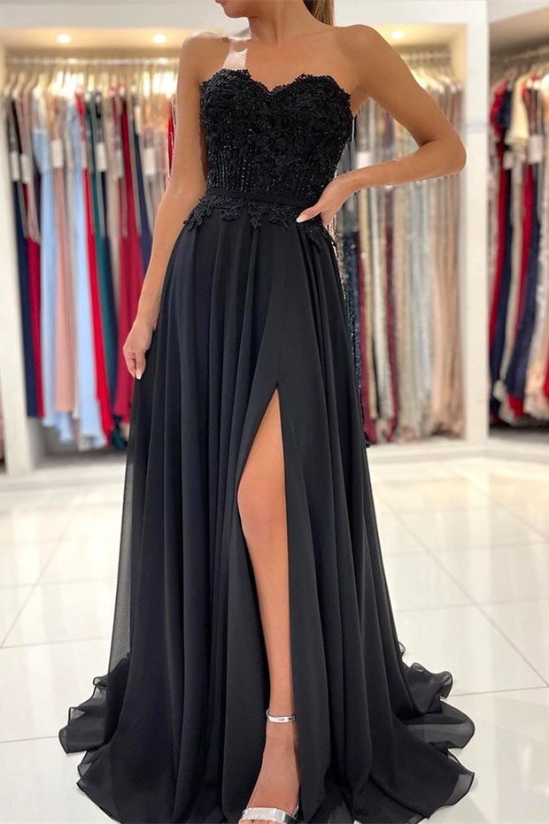 Lace Long Front Split Prom Dress Off-The-Shoulder Evening Gown Main image