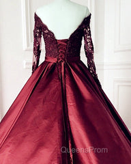 Lace Long Sleeves Ball Gown Satin Dress Off The Shoulder