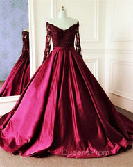 Lace Long Sleeves Ball Gown Satin Dress Off The Shoulder