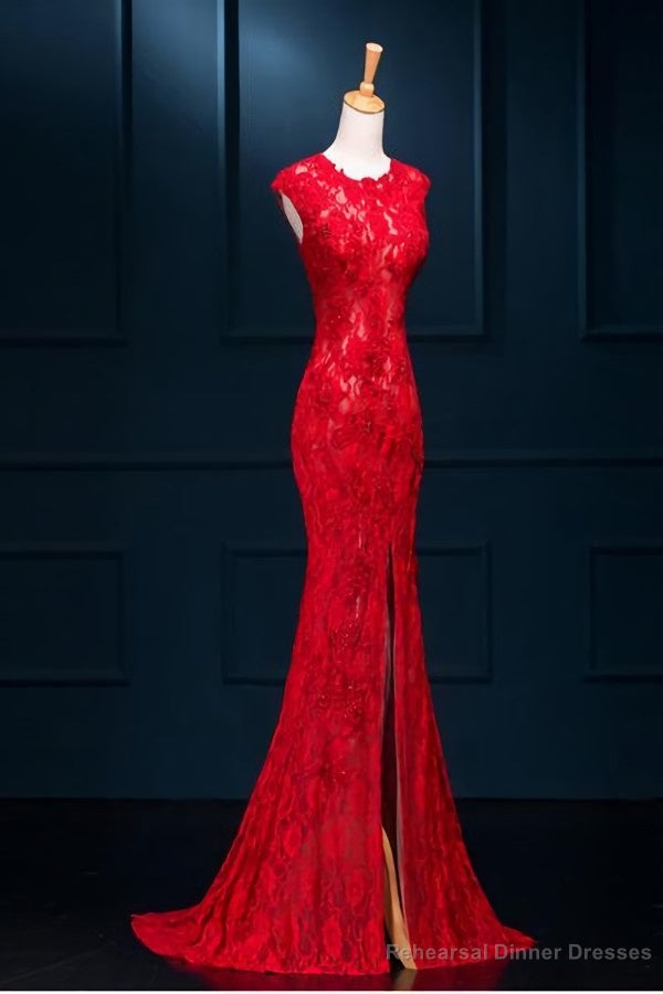 Lace Mermaid Slit Wedding Party Dress, Charming Formal Gown Secondary image