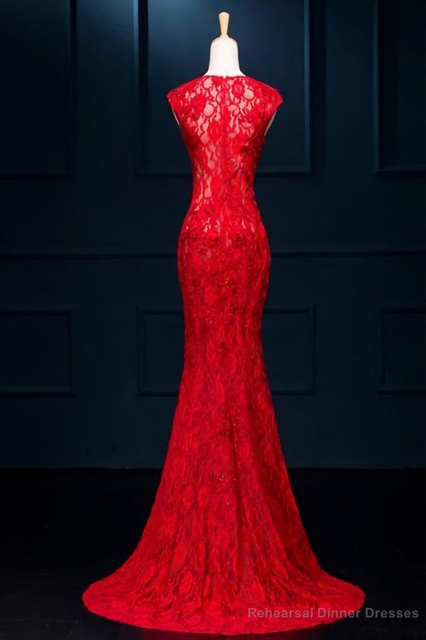 Lace Mermaid Slit Wedding Party Dress, Charming Formal Gown Main image