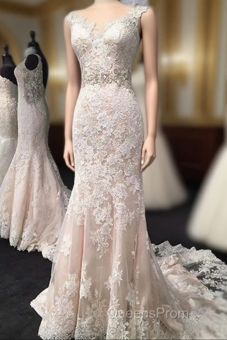 Lace Mermaid Wedding Dress Sleeveless With Open Back