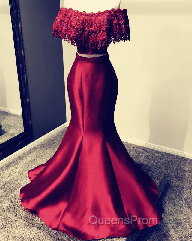 Lace Off Shoulder Mermaid Two Piece Evening Prom Dress