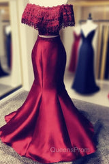 Lace Off Shoulder Mermaid Two Piece Evening Prom Dress