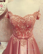 Lace Off Shoulder Satin Homecoming Dress Bow Sashes