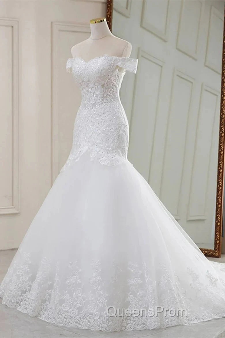 Lace Off-The-Shoulder Trumpet Long Wedding Dress