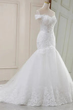 Lace Off-The-Shoulder Trumpet Long Wedding Dress