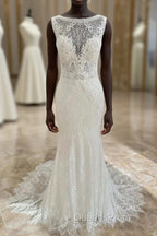 Lace Open Back Mermaid Long Wedding Dress